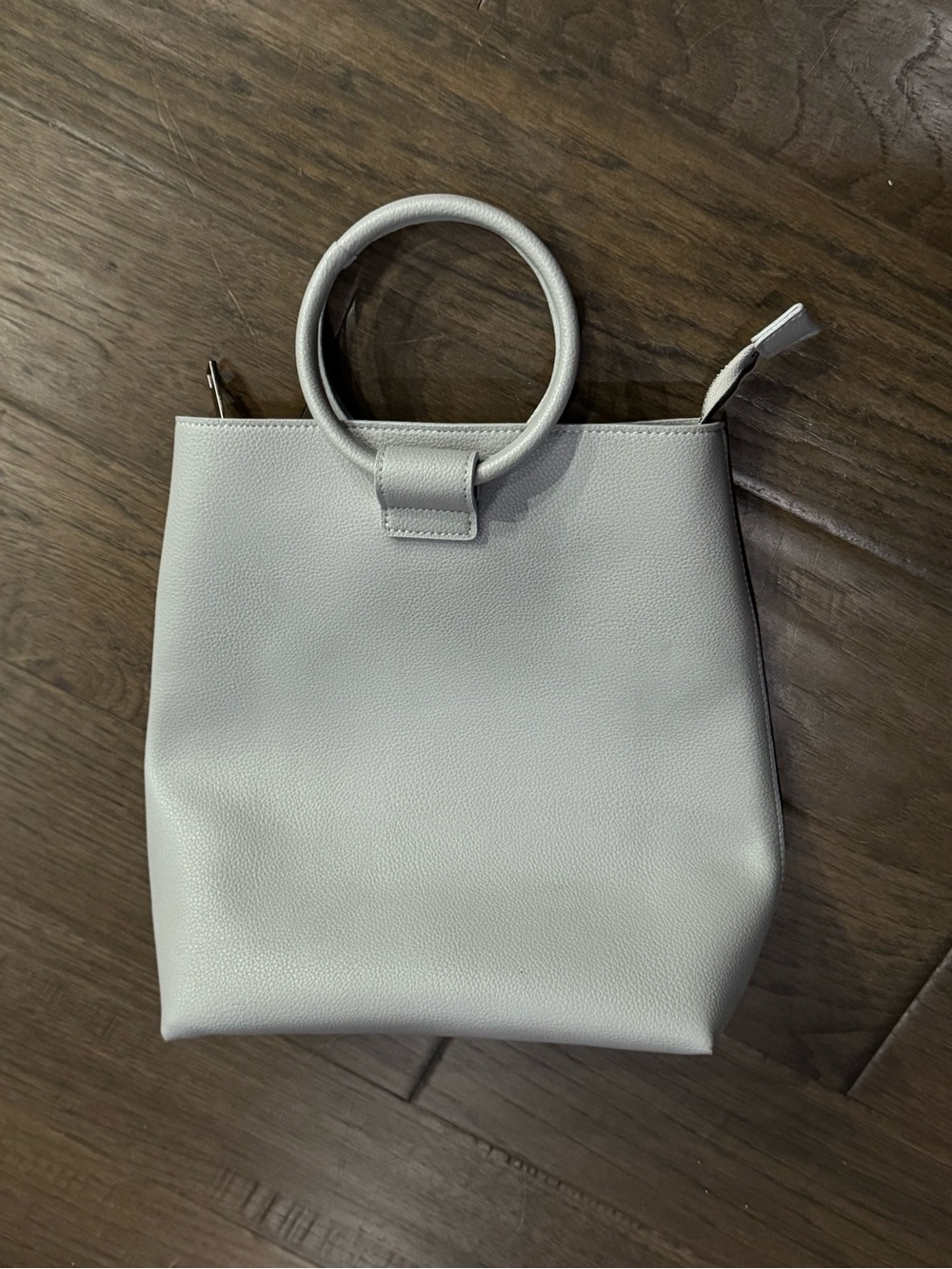 Structured Silver Mini Tote with Circular Handle
